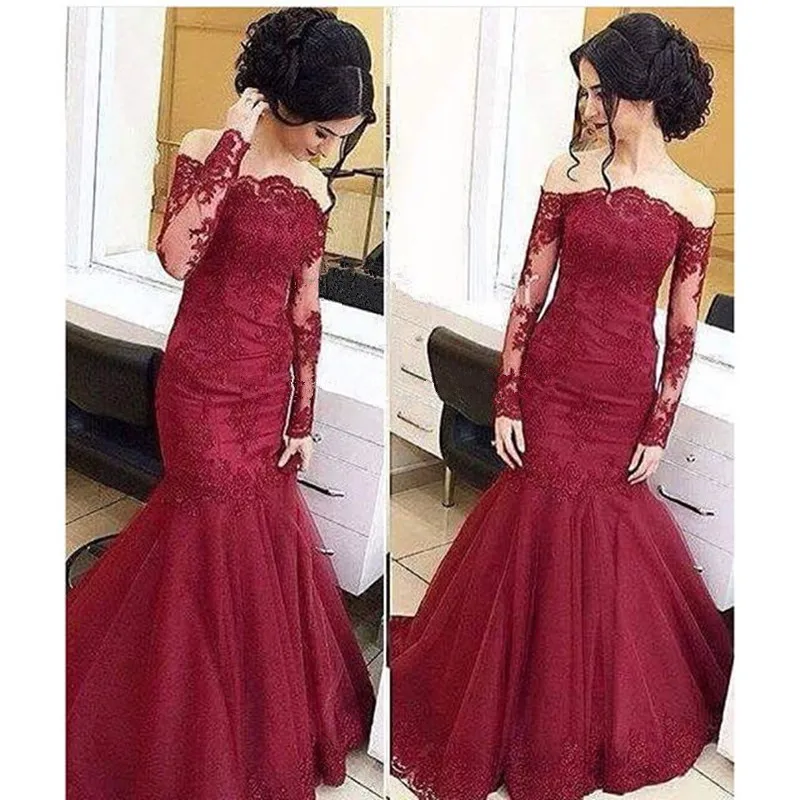 Burgundy Mermaid Prom Dresses Off The Shoulder Lace Bodice With Long Sleeve Evening Dresses Vestido De Festa
Burgundy Mermaid Prom Dresses Off The Shoulder Lace Bodice With Long Sleeve Evening Dresses Vestido De Festa