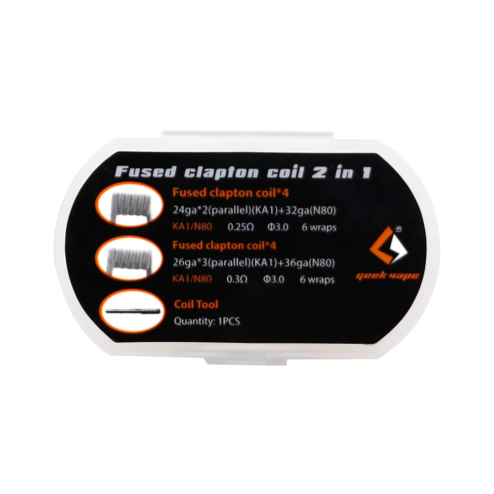 8pcs/pack Original Geekvape Fused Clapton Coil 2 in 1 RDA RTA RDTA Atomizer Tank DIY Coil Electronic Cigarette Accessory
8pcs/pack Original Geekvape Fused Clapton Coil 2 in 1 RDA RTA RDTA Atomizer Tank DIY Coil Electronic Cigarette Accessory
