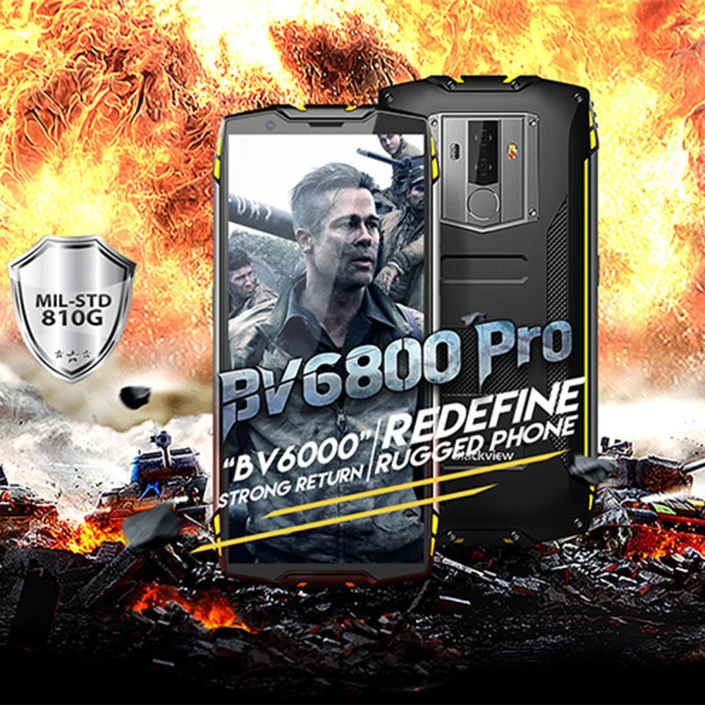 BLACKVIEW BV6800 Pro IP68 смартфон 6580 мАч Android 8 0 mt6750t восемь ядер 4G B + 6 16.0MP 0.3MP двойной сзади