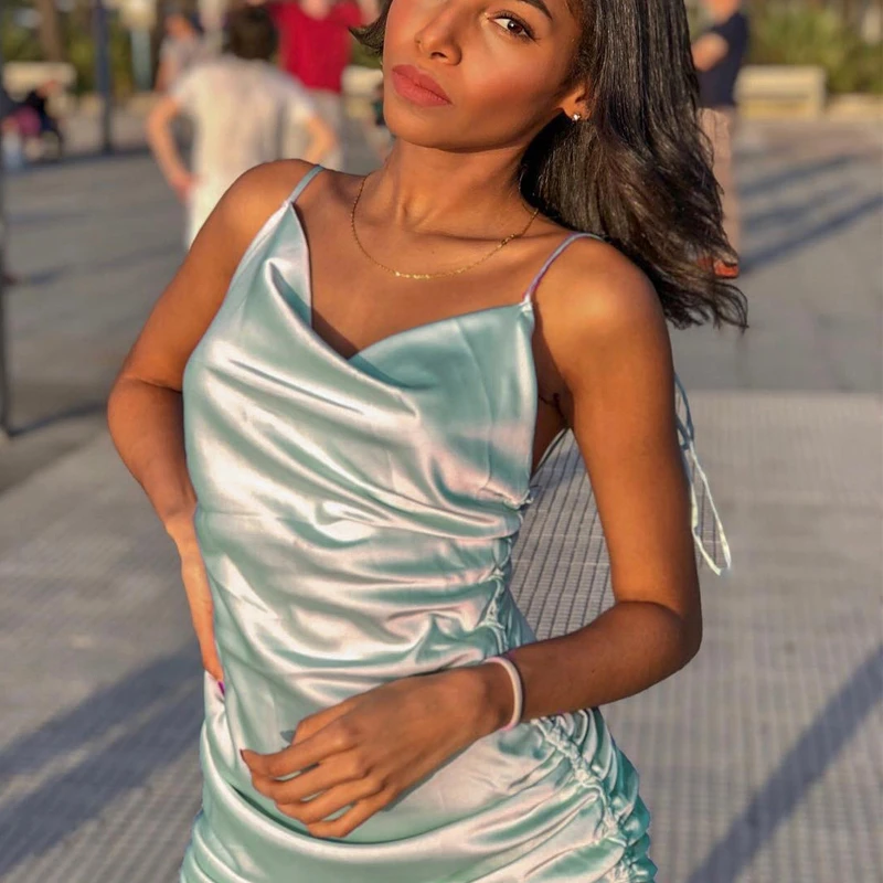 Shefan Draped Summer Dress Women Cowl Neck Backless Sexy Party Dress Side Lace Up Can Adjust Length Drawstring Ruched Dress Mini
Shefan Draped Summer Dress Women Cowl Neck Backless Sexy Party Dress Side Lace Up Can Adjust Length Drawstring Ruched Dress Mini