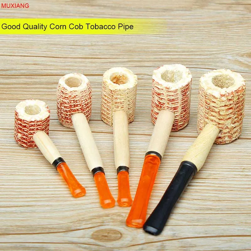 RU-MUXIANG 5Pcs CornCob Tobacco Pipe for Beginner Smoker Small Plastic Mouthpiece Wooden Stem Straight aeGrandpa's Gift - купить по