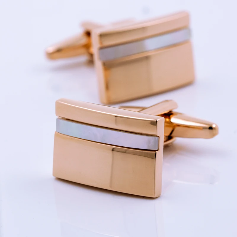 

KFLK brand men's shirt cuff links button rectangle rose gold color shell cufflinks wedding gift 2018 guests