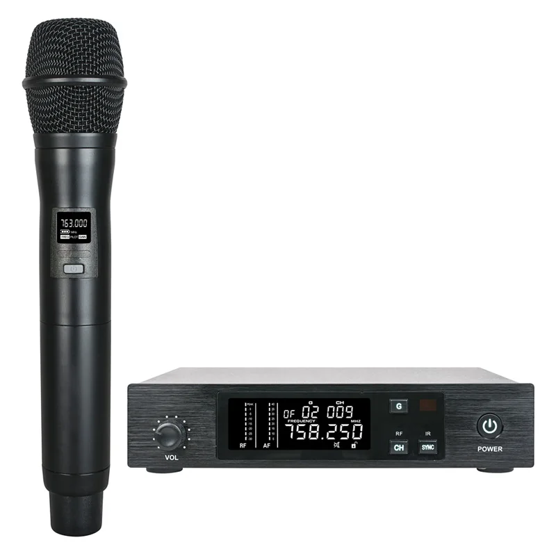 Cost-effective UHF Handheld Wireless Microphone System Vocal Mic IR Sync function for Singing Live Show 100 Channels Selectable
Cost-effective UHF Handheld Wireless Microphone System Vocal Mic IR Sync function for Singing Live Show 100 Channels Selectable