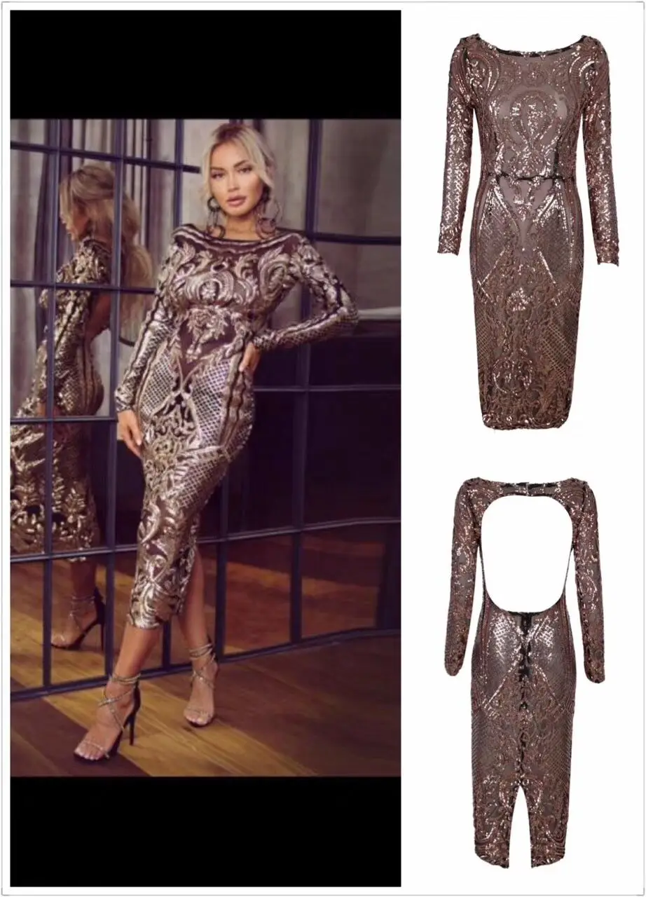 2018 Women Sequined Mid-Calf O-Neck long sleeve elegante Vestido Celebrity evening Party bodycon Bandage dress wholesale
2018 Women Sequined Mid-Calf O-Neck long sleeve elegante Vestido Celebrity evening Party bodycon Bandage dress wholesale