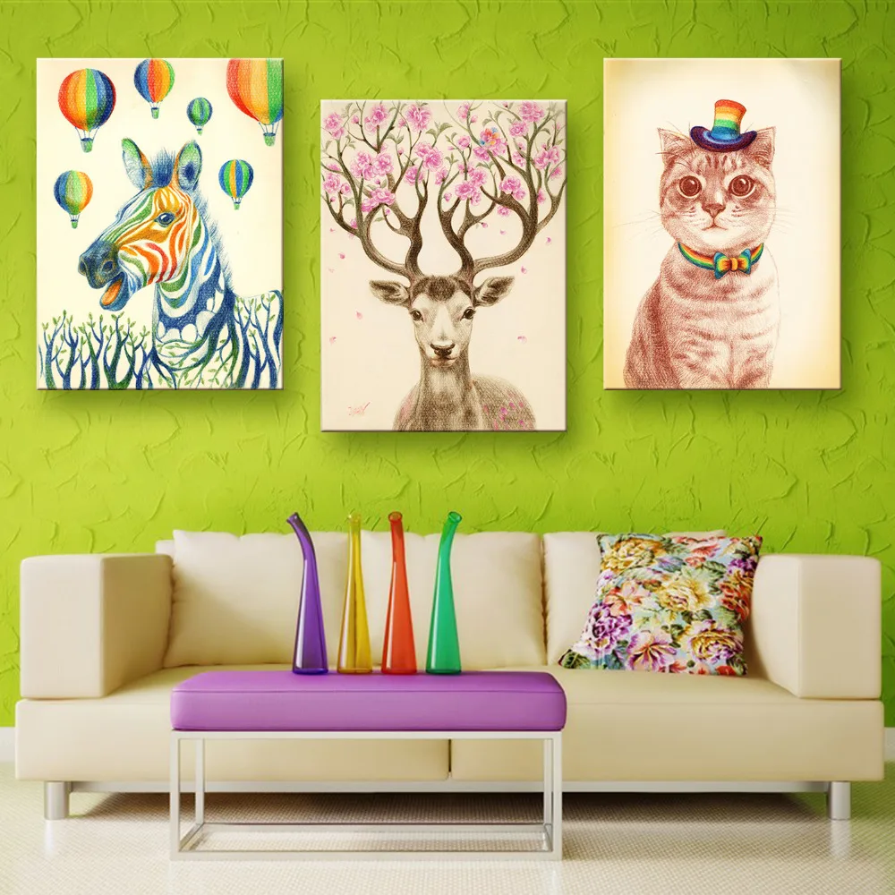 3 Pieces/Set Animal Wall Art Canvas Painting On Wall Horse Deer Cat Wall Pictures Decorate Children Kids Room Posters
3 Pieces/Set Animal Wall Art Canvas Painting On Wall Horse Deer Cat Wall Pictures Decorate Children Kids Room Posters