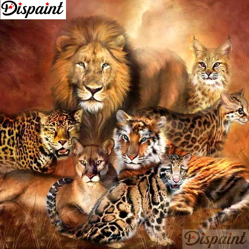 

Dispaint Full Square/Round Drill 5D DIY Diamond Painting "Lion tiger scenery" 3D Embroidery Cross Stitch 5D Home Decor A10870