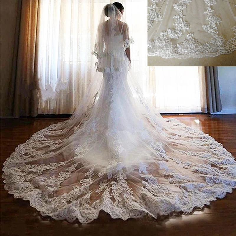 Real Photos White/Ivory Wedding Veils 3M With Comb Full Lace Appliqued 3 Layers 4 Meters Tulle Bridal Veils Wedding Accessories
Real Photos White/Ivory Wedding Veils 3M With Comb Full Lace Appliqued 3 Layers 4 Meters Tulle Bridal Veils Wedding Accessories