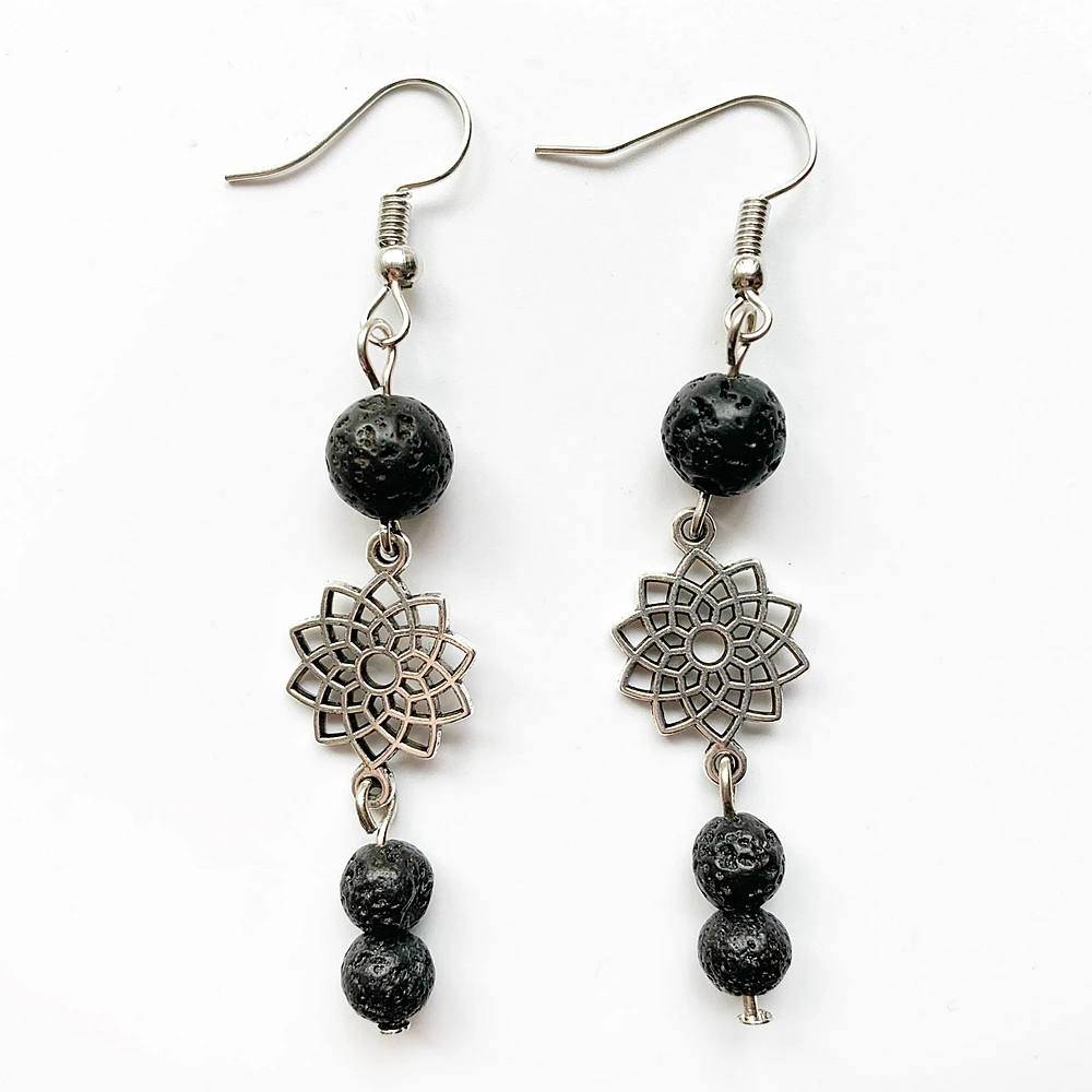 Bhuann Black Lava Volcanic Rock Stone Pendant Earrings Metal Lotus Flower Charms Drop Earrings for Women Girls Handmade 1 Pair
Bhuann Black Lava Volcanic Rock Stone Pendant Earrings Metal Lotus Flower Charms Drop Earrings for Women Girls Handmade 1 Pair