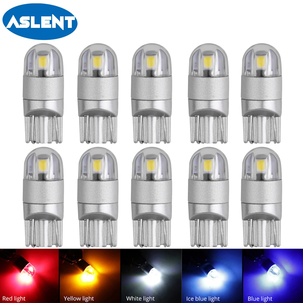 

ASLENT 10pcs T10 W5W 194 168 LED Bulbs 3030 2SMD Car Accessories Clearance Lights Reading lamp Auto Light 12V White red yellow