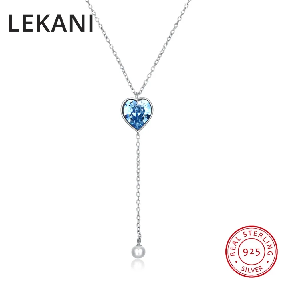 LEKANI ожерелья с кристаллами в виде сердца от SWAROVSKI длинной цепочкой и жемчугом