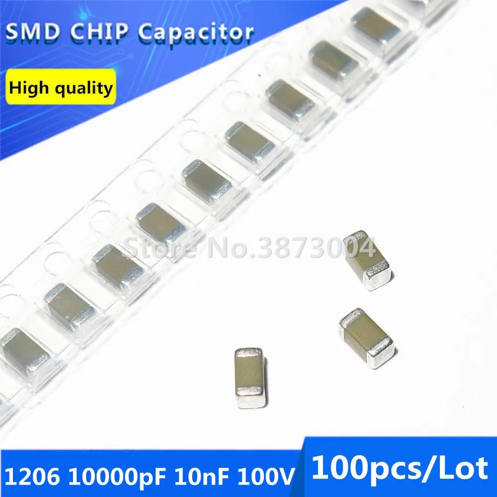 

100 шт 1206 10000pF 10nF 0,01 мкФ 100В толстая пленка чип многослойный керамический конденсатор
