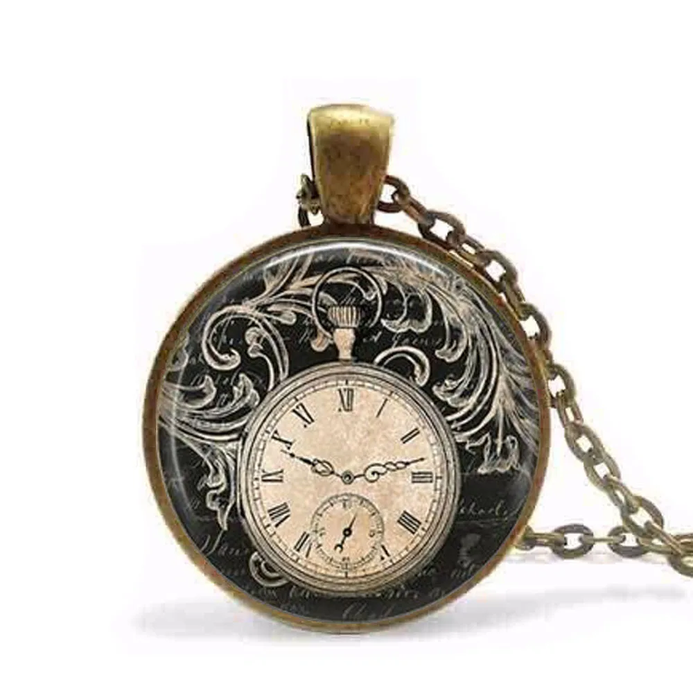 Steampunk Vintage Clock Necklace Round clock pocket watch pendant Art photo Pendant Glass Dome Clock Pendant jewellery chain
Steampunk Vintage Clock Necklace Round clock pocket watch pendant Art photo Pendant Glass Dome Clock Pendant jewellery chain
