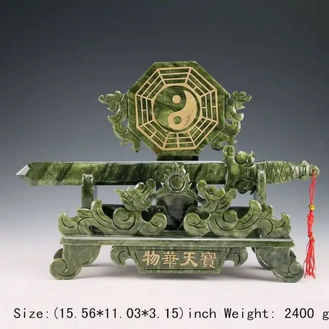 15.56 inch/ Exquisite south China Taiwan jade dragon manual auspicious sculpture, bagua sword
15.56 inch/ Exquisite south China Taiwan jade dragon manual auspicious sculpture, bagua sword