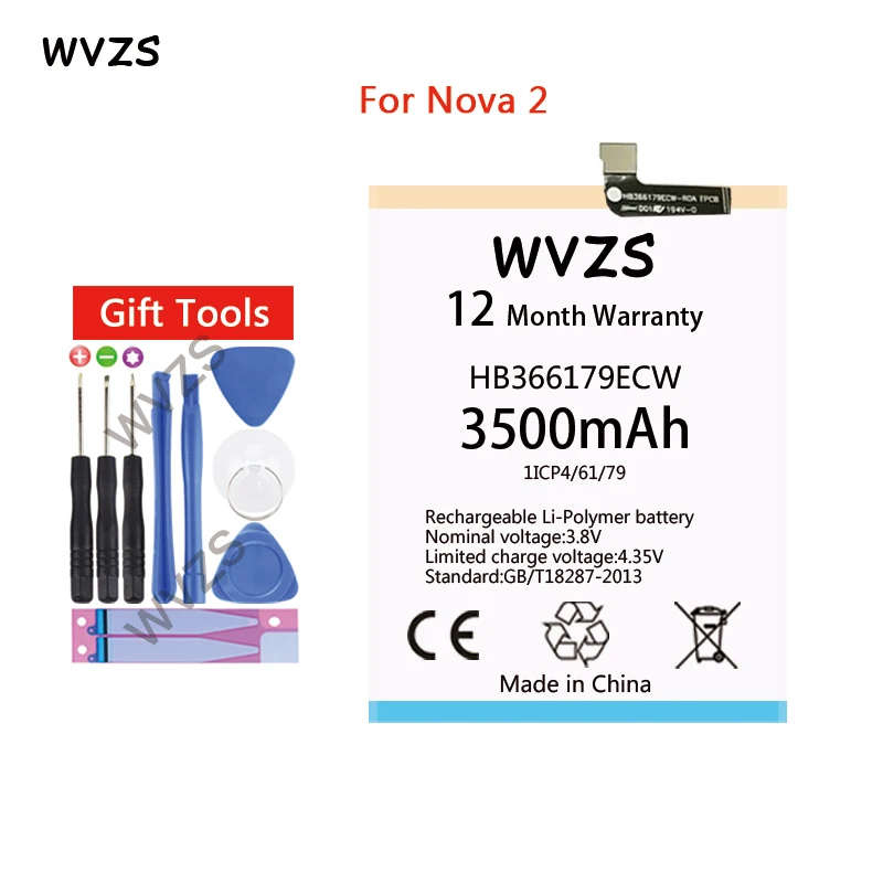 Wvzs 3500 мАч литий-полимерный аккумулятор Батарея HB366179ECW для Huawei NOVA 2 CAZ-AL10 CAZ-TL00