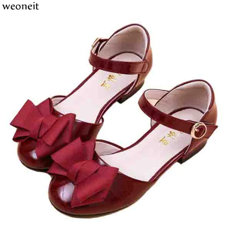 Weoneit Girl's Sandals 2020 New Children's Fashion Girls Bowtie Shoes Red Black Blue Low Heel Show Princess | Мать и ребенок