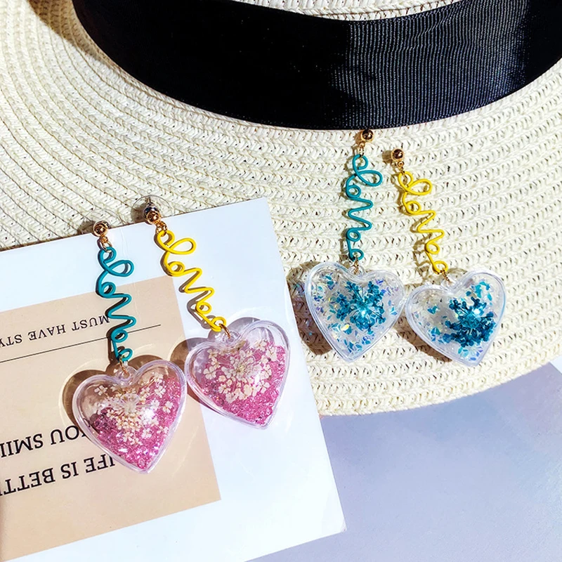 Серебряные серьги S925 с синими и розовыми кристаллами в форме сердца циркониевые