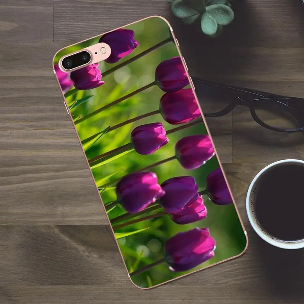 Синие весенние цветные тюльпаны мягкий силикагель для Apple iPhone 4 4S 5 5C SE 6 6S 7 8 Plus X Galaxy
