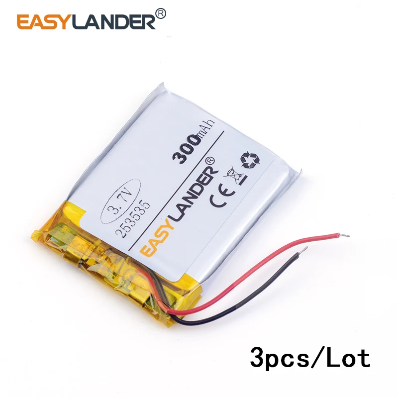 

3pcs /Lot 3.7v lithium Li ion polymer rechargeable battery 253535 300mAh for MP4 GSP PSP Digital Products Free