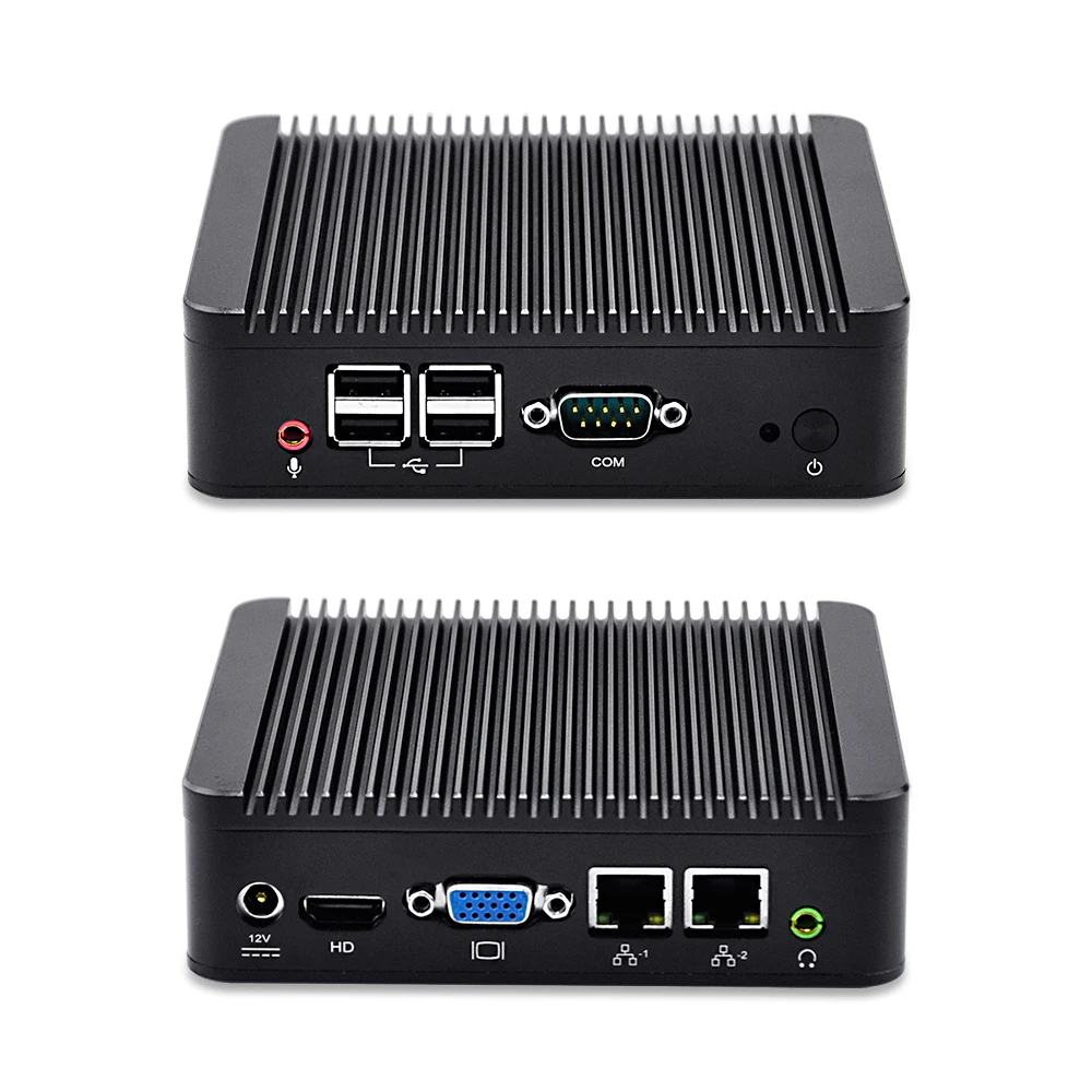 Двойной Lan Мини ПК Qotom Celeron/Core i3/Core i5 Черный алюминиевый сплав 1 * COM ультра низкая