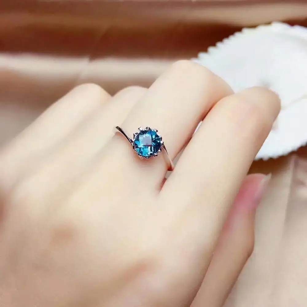 

shilovem 925 silver sterling rings natural London Blue topaz rings open trendy fine Jewelry gift new 6*6mm mj06069211agb