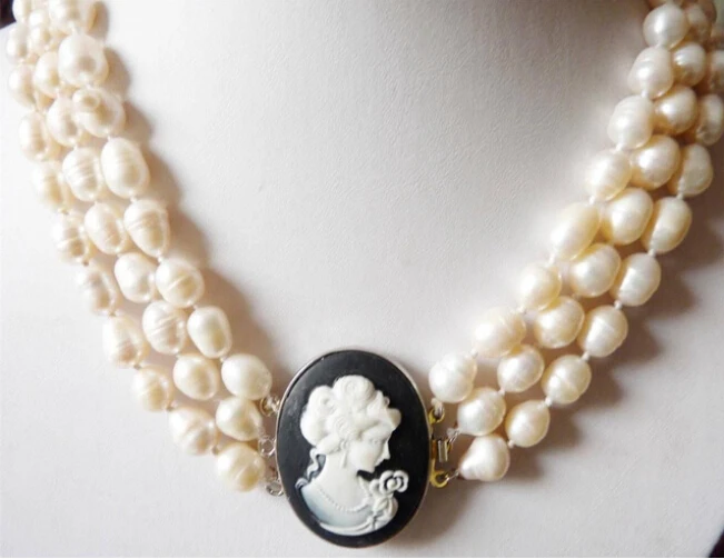 3 rows 8-9MM white baroque pearl & carved girl necklace 18-19" Factory Wholesale price Women Gift word Jewelry
3 rows 8-9MM white baroque pearl & carved girl necklace 18-19" Factory Wholesale price Women Gift word Jewelry