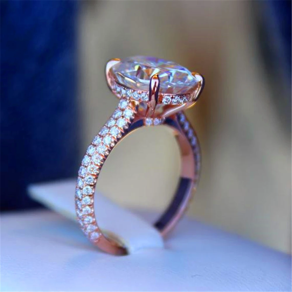 

Ladies luxurious oval zircon rose gold ring, exquisite workmanship embellished with small zircon charming party engagement ring
