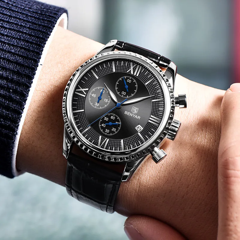 BENYAR Men's Watch/Chronograph/Quartz Watch Men Wristwatch Leather Mens Watches Business Male Clock Relogio Masculino 2019 New
BENYAR Men's Watch/Chronograph/Quartz Watch Men Wristwatch Leather Mens Watches Business Male Clock Relogio Masculino 2019 New