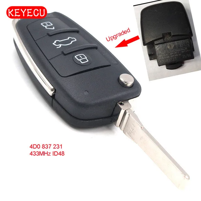 Keyecu Upgraded Flip Remote Car Key 3 Button Fob 433MHz ID48 Chip for Audi A3 A4 A6 A8 4D0 837 231
Keyecu Upgraded Flip Remote Car Key 3 Button Fob 433MHz ID48 Chip for Audi A3 A4 A6 A8 4D0 837 231