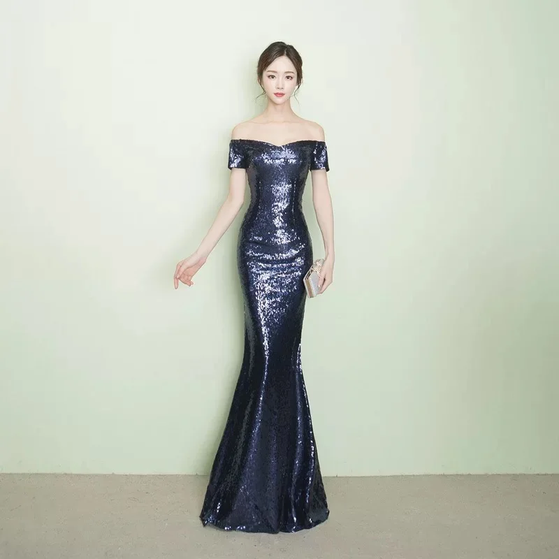 D002 sexy elegant rose gold off the shoulder slash neck floor length long sequined dress
D002 sexy elegant rose gold off the shoulder slash neck floor length long sequined dress