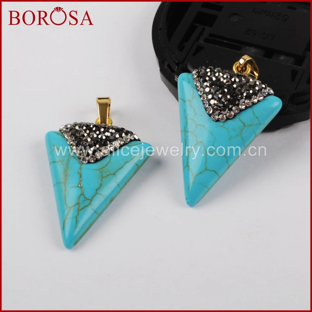 BOROSA Triangle Blue Howlite Stone Druzy Pendant for Necklace, New Crystal Rhinestone Pave Gems Howlite Pendant Jewelry JAB763
BOROSA Triangle Blue Howlite Stone Druzy Pendant for Necklace, New Crystal Rhinestone Pave Gems Howlite Pendant Jewelry JAB763
