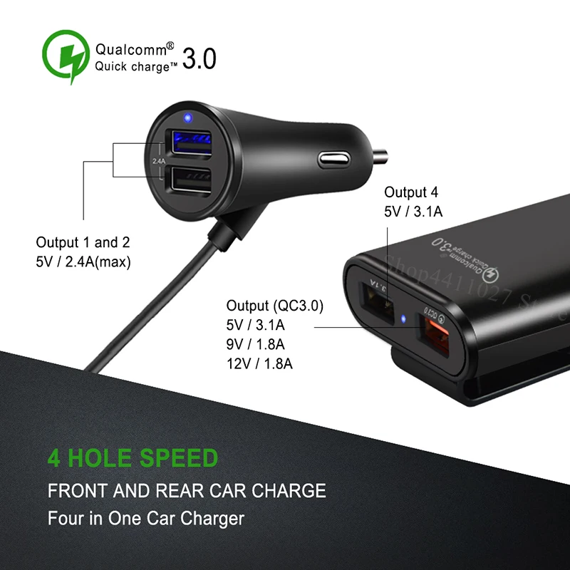 4 Порты QC 3 0 Быстрая зарядка USB аксессуары для автомобильного зарядного