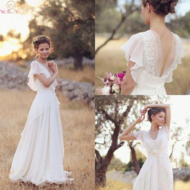 2019 New Plus Size Beach Bridal Gowns Ivory White V Neck Chiffon Boho Wedding Dresses Short Ruffles Sleeve robe de mariee novia
2019 New Plus Size Beach Bridal Gowns Ivory White V Neck Chiffon Boho Wedding Dresses Short Ruffles Sleeve robe de mariee novia
