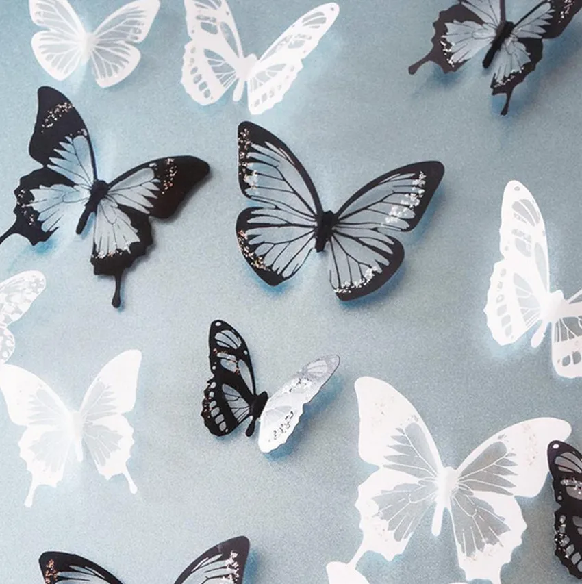 18 шт. черные/белые хрустальные наклейки в виде бабочки художественные для