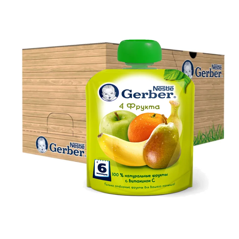 Набор Пюре Gerber 4 фрукта (с 6 месяцев) 90 г. 16 шт.|Пюре с фруктами| |