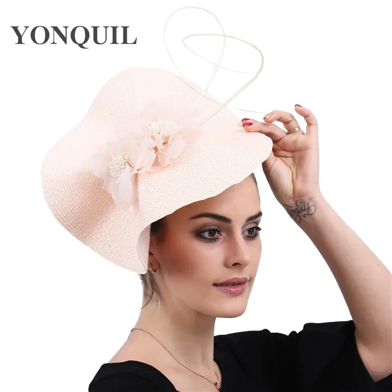 

New Champagne Hair Accessories Bridal Veils Hats Feather Flower Church Fascinators Headbands Wedding Race Event Headwear SYF546