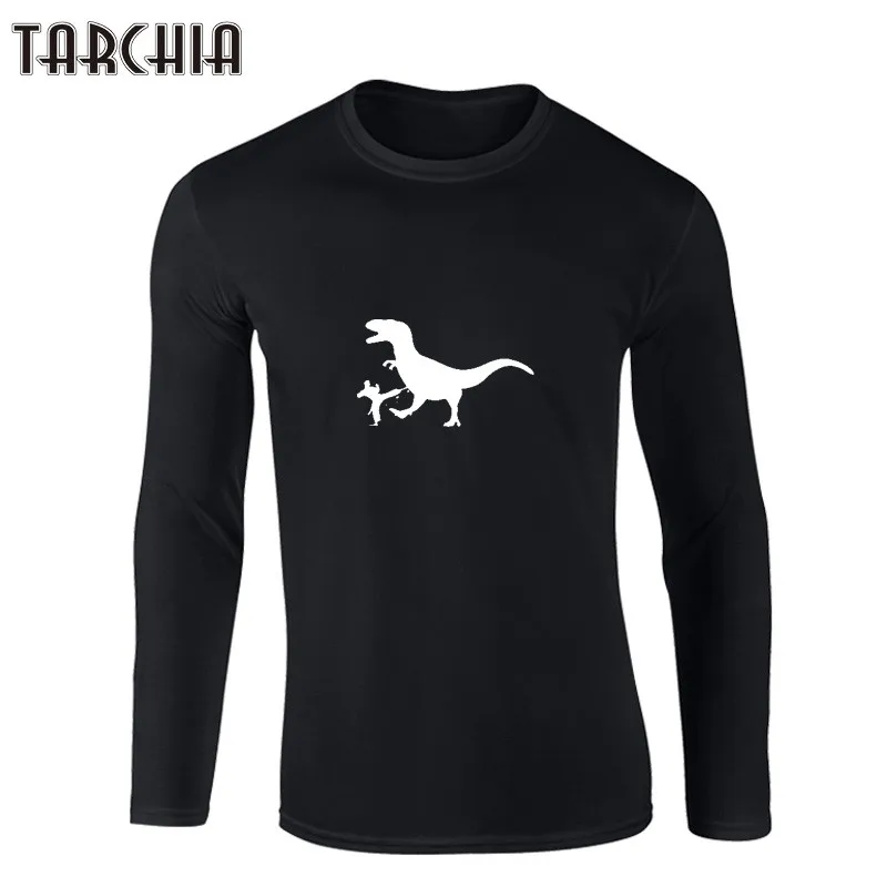 

TARCHIA Dinosaur Print Black T Shirt For Men Long Sleeve T-Shirt XXS-XXL Cotton TShirt Hip Hop Tee Shirts Top Brand Clothing