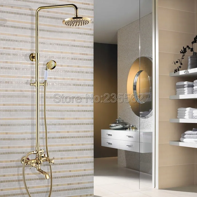 Gold Color Brass 8 inch Rainfall Shower Faucet Set Wall Mount Tub Mixer Tap W/ Ceramic Handheld Shower lgf394
Gold Color Brass 8 inch Rainfall Shower Faucet Set Wall Mount Tub Mixer Tap W/ Ceramic Handheld Shower lgf394
