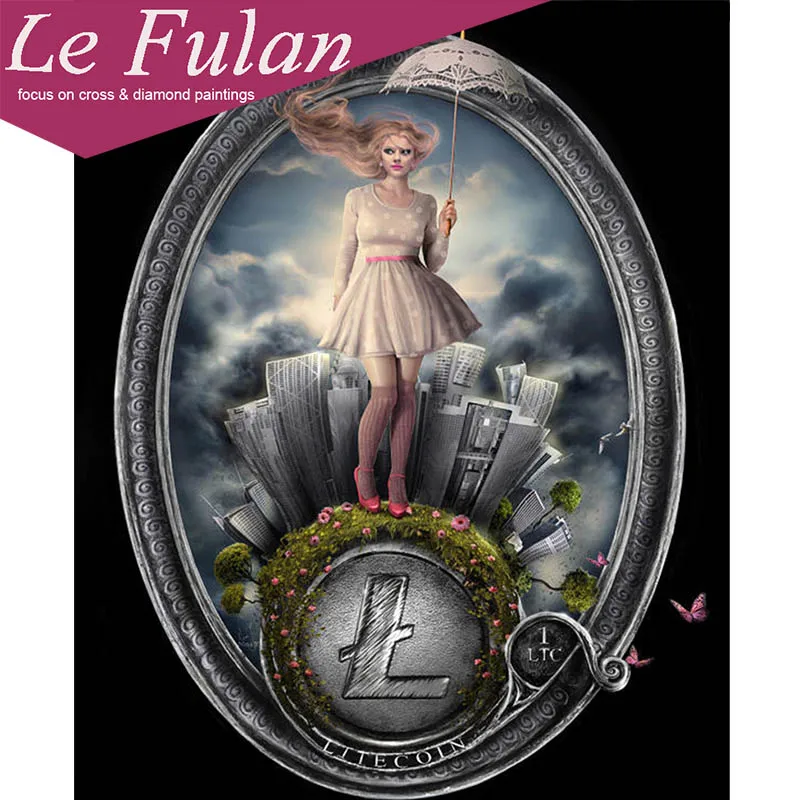 Le Fulan 5d Diy круглая Алмазная картина Биткойн офис леди удачи босс подарок на день