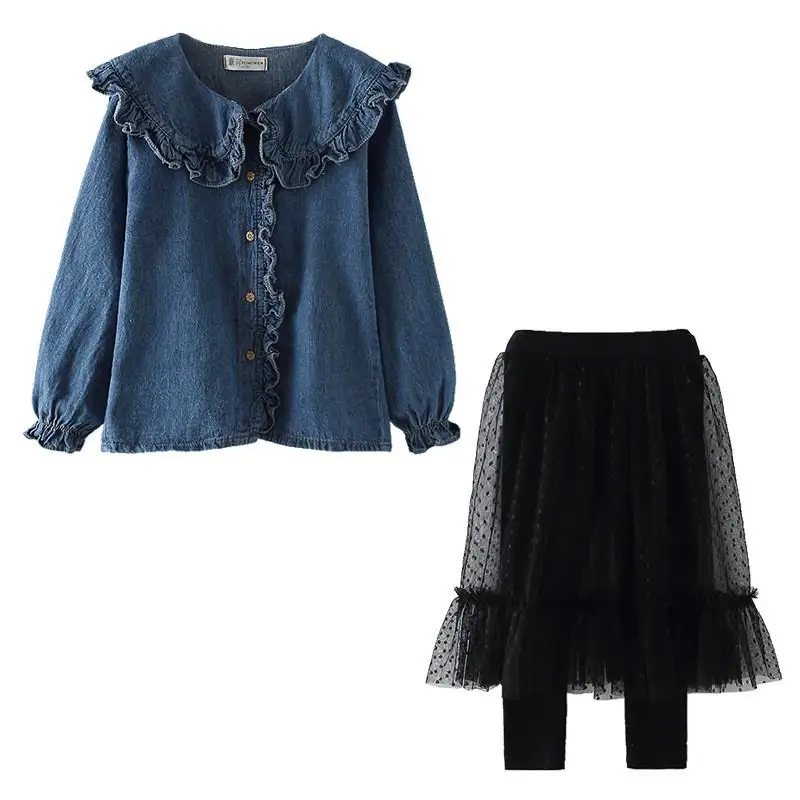 2019 Fashion Kids Girl Ruched Denim Top+Dot Mesh Pant 2pcs Suits Teen Girl Causal Solid Set Children Cotton Cute Clothes Q735
2019 Fashion Kids Girl Ruched Denim Top+Dot Mesh Pant 2pcs Suits Teen Girl Causal Solid Set Children Cotton Cute Clothes Q735