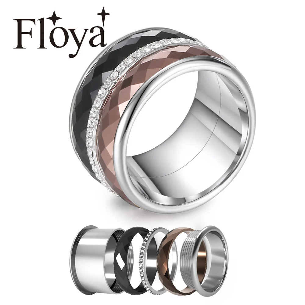 Floya титановые кольца с полным цирконием 3 слойные сменные браслеты из нержавеющей