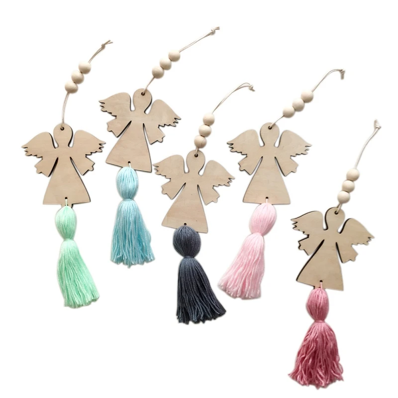 Cute Angel Shape Wooden Beads Tassel Pendant Kids Room Decoration Wall Hanging Ornament for Photography Home | Дом и сад