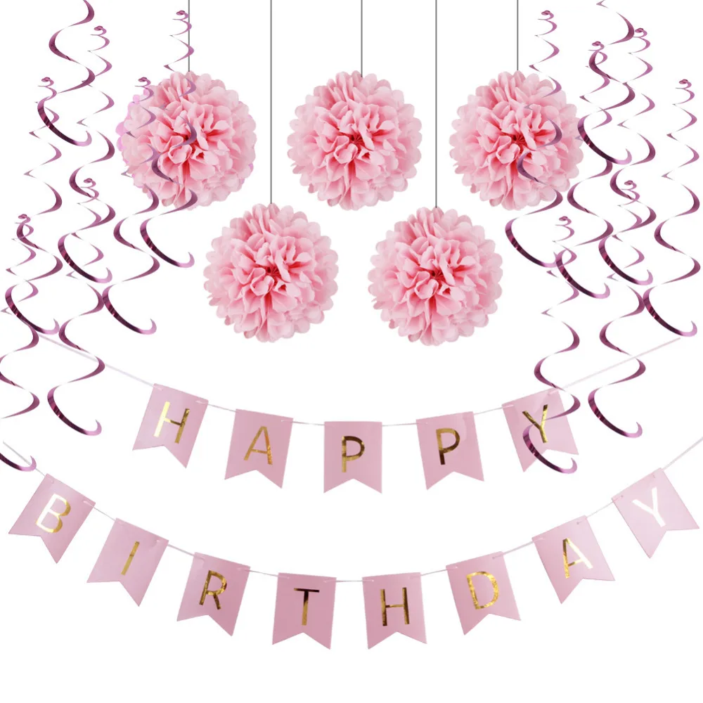 7 pcs/set Pink/Blue Paper Decorations for Girls/Boys Birthday Party Happy Birthday Banner Foil Swirls Pom Poms Decor
7 pcs/set Pink/Blue Paper Decorations for Girls/Boys Birthday Party Happy Birthday Banner Foil Swirls Pom Poms Decor