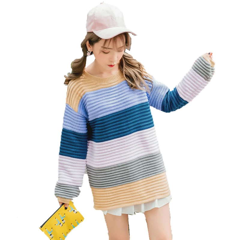 Autumn Finter Korean Version New Rainbow Color Striped Ladies Pullover Sweater Round Neck Wave Bump Fabric Sweate Female W10
Autumn Finter Korean Version New Rainbow Color Striped Ladies Pullover Sweater Round Neck Wave Bump Fabric Sweate Female W10
