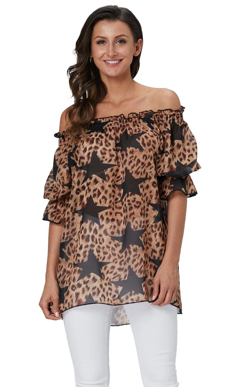 Baharcelin Female Summer Blouse Slash Neck Flare Sleeve Casual Blouse Printed Floral star Chiffon Tops big Size Clothing
Baharcelin Female Summer Blouse Slash Neck Flare Sleeve Casual Blouse Printed Floral star Chiffon Tops big Size Clothing