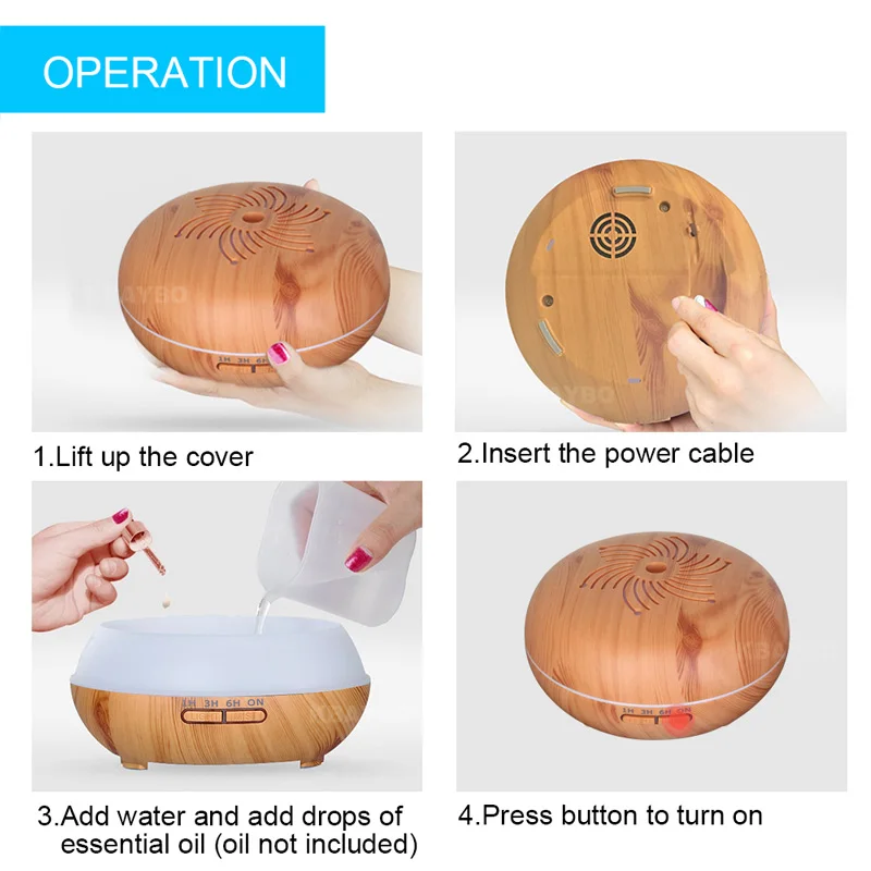 500ML Remote Control Ultrasonic Humidifier Aroma Essential Oil Diffuser Wood Grain Aromatherapy Diffuser With LED Light
500ML Remote Control Ultrasonic Humidifier Aroma Essential Oil Diffuser Wood Grain Aromatherapy Diffuser With LED Light