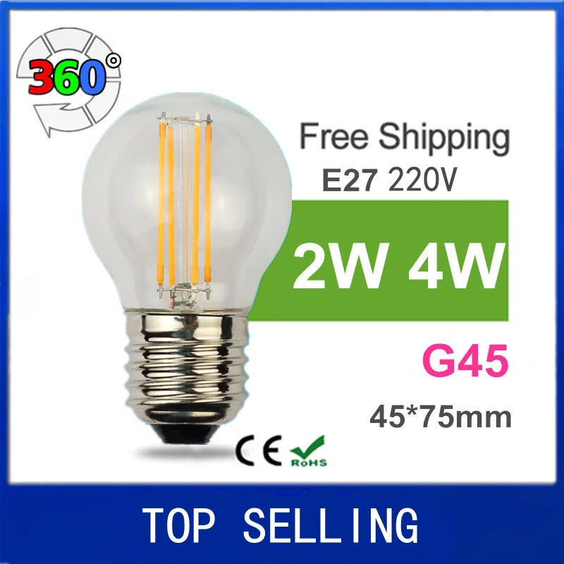 E27 bulb light lamp 2W 4W white/warm white AC220V Led filament bulb 360degree lighting clear glass G45 energy saving 5pcs/lot
E27 bulb light lamp 2W 4W white/warm white AC220V Led filament bulb 360degree lighting clear glass G45 energy saving 5pcs/lot