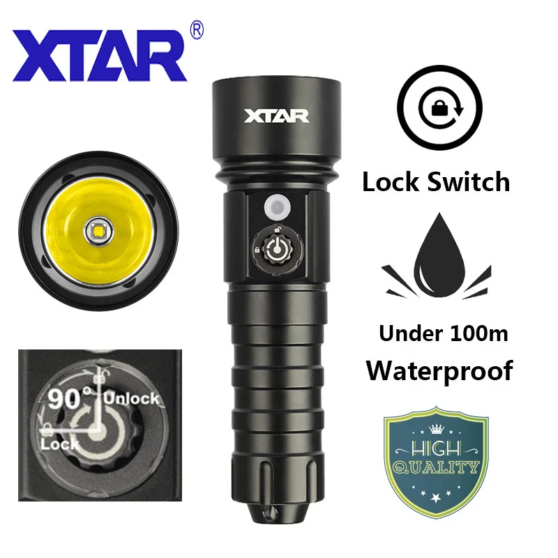 

XTAR D26 1100 Diving Flashlight Lumens Lock Switch 100 Meters Waterproof Outdoor LED Flashlights For 18650 Battery