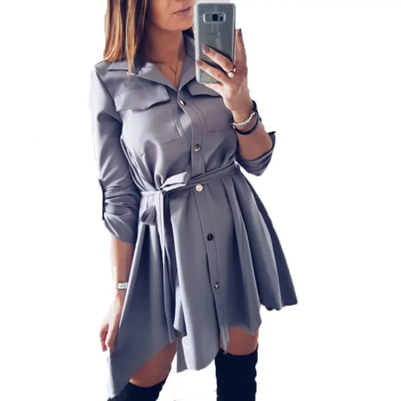 Летнее женское платье туника Vestido модная женская рубашка мини с длинным рукавом
