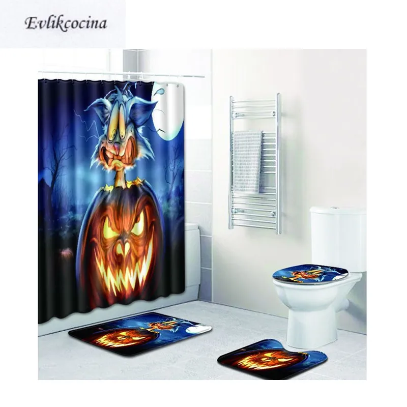 Free Shipping 4pcs Halloween Smile Cat Banyo Bathroom Carpet Toilet Bath Mats Set Non Slip Pad Tapis Salle De Bain Alfombra Bano | Дом и сад