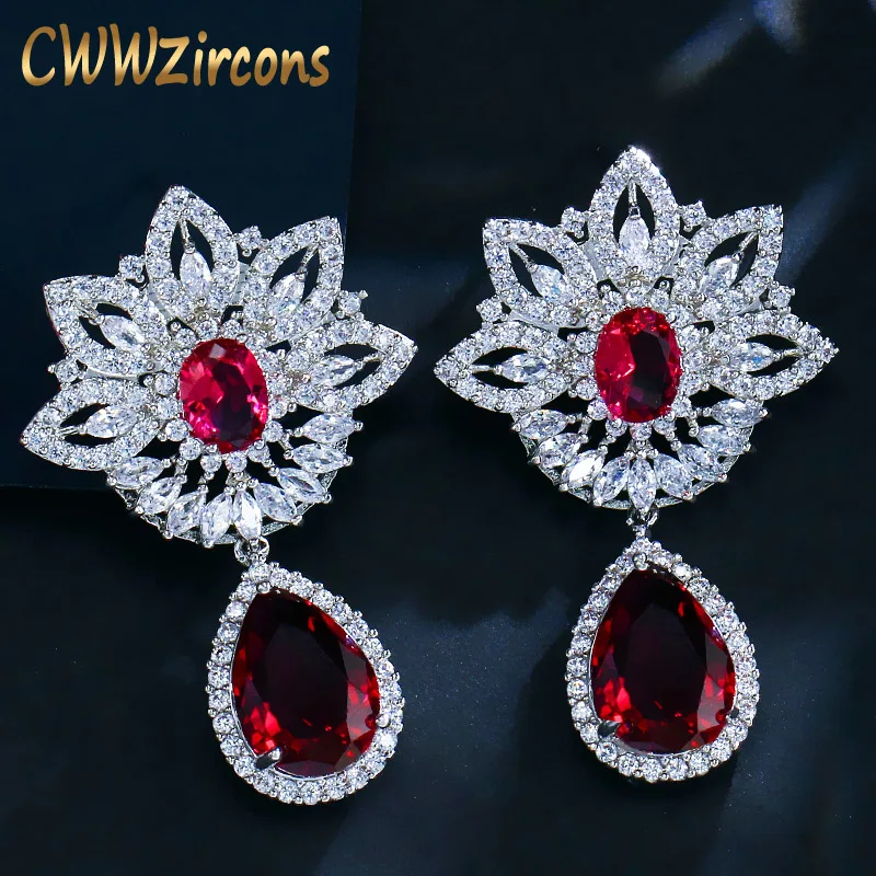 CWWZircons Good Quality Tiny Cubic Zirconia Stone Setting Flower and Pear Drop Dangle Earring with Rose Red Blue Crystal CZ036
CWWZircons Good Quality Tiny Cubic Zirconia Stone Setting Flower and Pear Drop Dangle Earring with Rose Red Blue Crystal CZ036